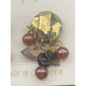 NWT Vintage Earrings Carla Renee Handmade in California Dangle Pierced Red Gold